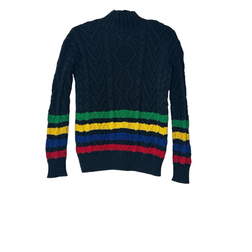 Lauren Ralph Lauren Sweater Top Women XS Cable Knit Striped Navy Blue Outdoor - Picture 2 of 9